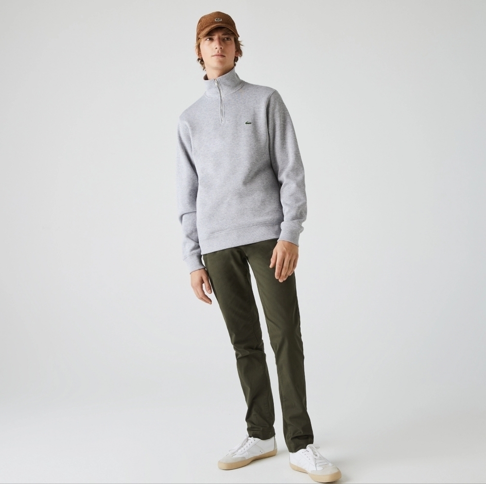 Lacoste Mens Gray High Neck Quarter Zip Sweater Long Sleeve Knit Size 8 2XL